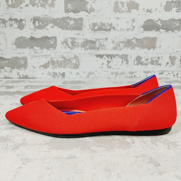 New Rothy's The Flat Red Knit Pointy Toe Slip On Loafers W210